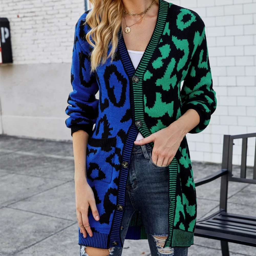 Blue Leopard Button Down Cardigan